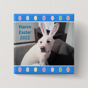 Bóton Quadrado 5.08cm Foto de Cachorro Branco Bonito Vestindo Orelhas da