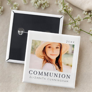 Bóton Quadrado 5.08cm Foto de Primeira Comunhão Personalizada por Chic