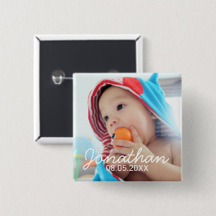 Bóton Quadrado 5.08cm Foto personalizada com nome e data