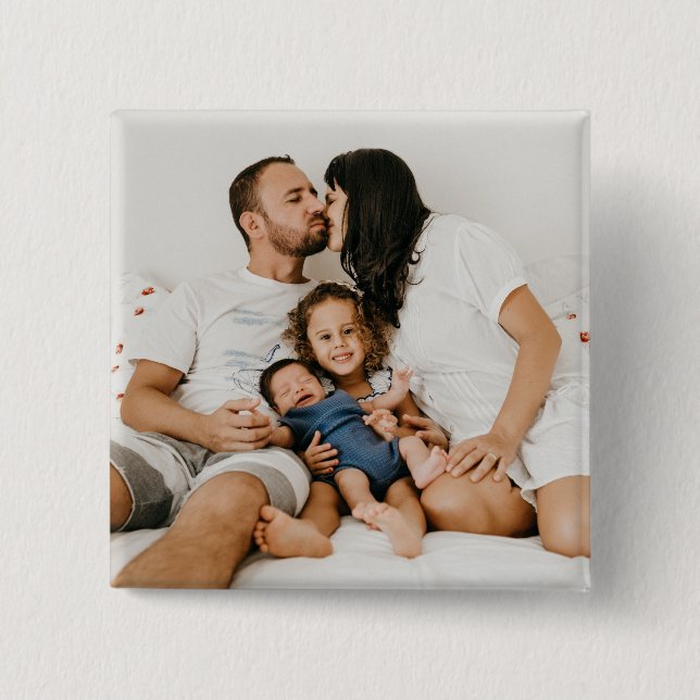 Bóton Quadrado 5.08cm Foto personalizada da família personalizada (Frente)