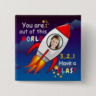 Bóton Quadrado 5.08cm Foto personalizada do foguete astronauta