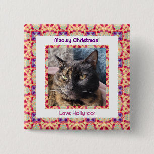 Bóton Quadrado 5.08cm Foto personalizada Feliz Natal Gato de Gato de Pet