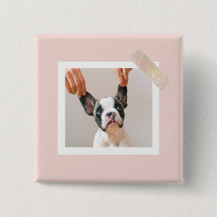 Bóton Quadrado 5.08cm Foto Pet de Quadro Rosa Personalizado