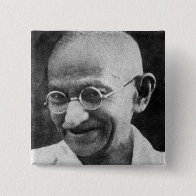 Bóton Quadrado 5.08cm Fotografia do retrato de Mahatma Gandhi (Frente)