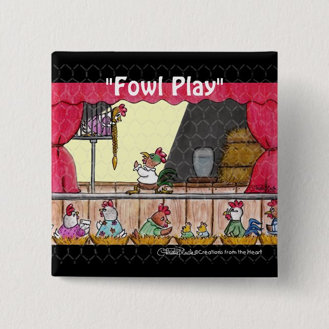 Bóton Quadrado 5.08cm Fowl Play Chicken Rapunzel (Frente)