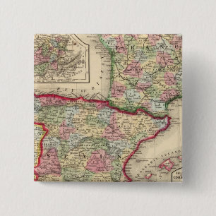 Bóton Quadrado 5.08cm França, Espanha, Portugal Mapa de Mitchell