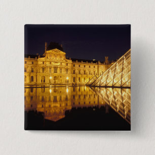 Bóton Quadrado 5.08cm França, Paris, museu Louvre à noite.