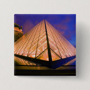 Bóton Quadrado 5.08cm França, Paris. O museu do Louvre ao crepúsculo. 2