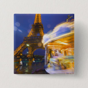 Bóton Quadrado 5.08cm França, Paris. Torre Eiffel em nevoeiro à luz e