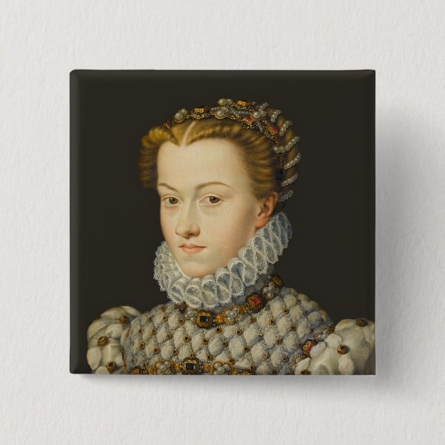 Bóton Quadrado 5.08cm Francois Clouet - Elisabeth da Áustria (Frente)