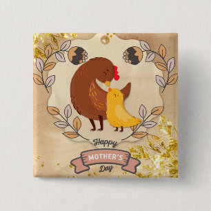 Bóton Quadrado 5.08cm Frango e Pintinho de diversão gentil com Dia de as