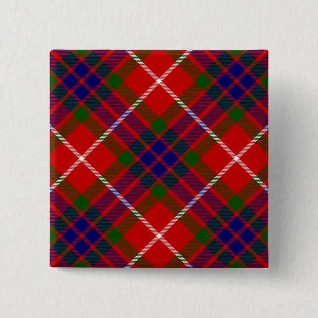 Bóton Quadrado 5.08cm Fraser tartan vermelha, xadrez púrpura azul (Frente)