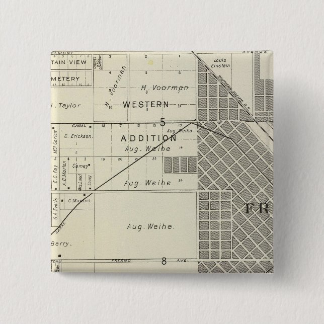 Bóton Quadrado 5.08cm Fresno County, Califórnia 7 (Frente)