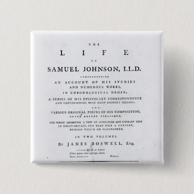 Bóton Quadrado 5.08cm Frontispício, 'da vida de Samuel Johnson (Frente)