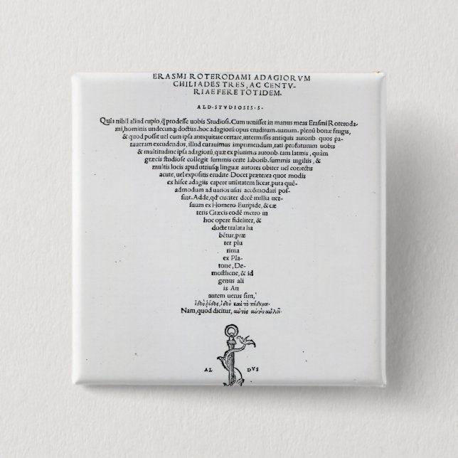 Bóton Quadrado 5.08cm Frontispício dos adágios do Erasmus (Frente)