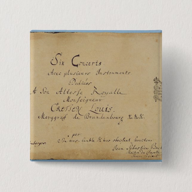Bóton Quadrado 5.08cm Frontispício 'dos concertos de Brandemburgo (Frente)