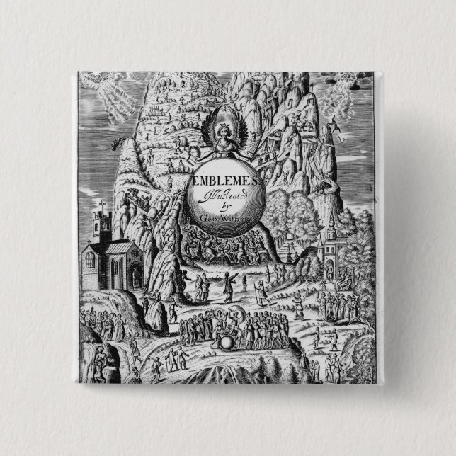 Bóton Quadrado 5.08cm Frontispiece aos "emblemas" de George Wither, 1635 (Frente)