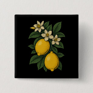 Bóton Quadrado 5.08cm Fruta Limon Vintage Art Lemon Fazenda