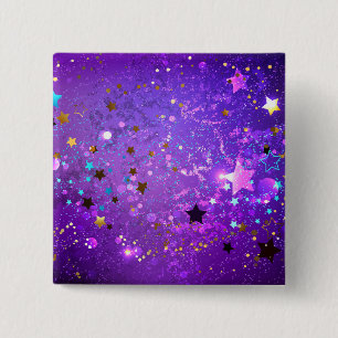 Bóton Quadrado 5.08cm Fundo de folhas roxas com estrelas