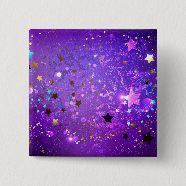 Bóton Quadrado 5.08cm Fundo de folhas roxas com estrelas (Frente)