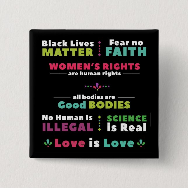 Bóton Quadrado 5.08cm Fundo preto do Pin da solidariedade (Frente)