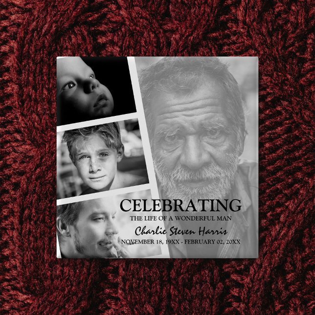 Bóton Quadrado 5.08cm Funeral de Colagem de História de Foto Moderna (Criador carregado)