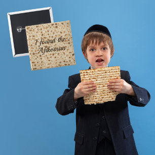 Bóton Quadrado 5.08cm Funny Matzah Passover Seder Encontrei o Afikoman