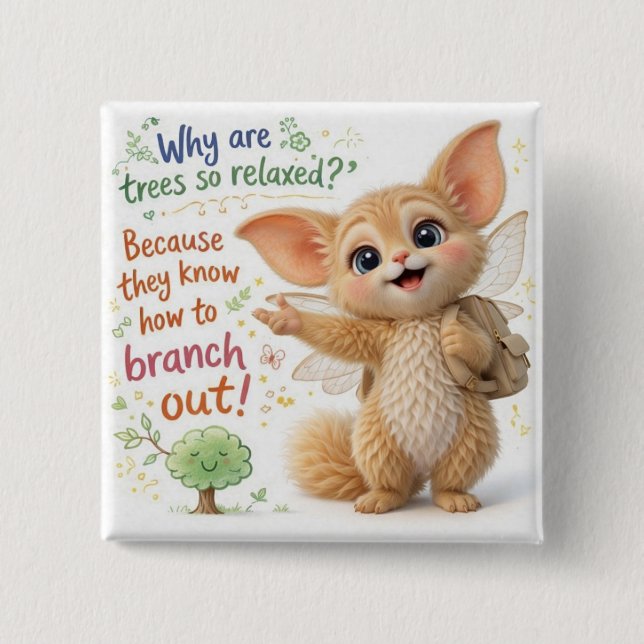 Bóton Quadrado 5.08cm Funny Tree Dad Joke (Frente)