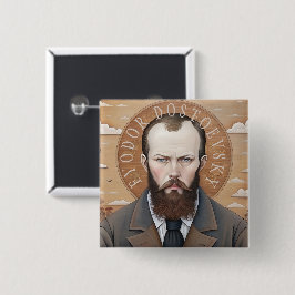 Bóton Quadrado 5.08cm Fyodor Dostoevsky, retrato Dostoyevsky Santo