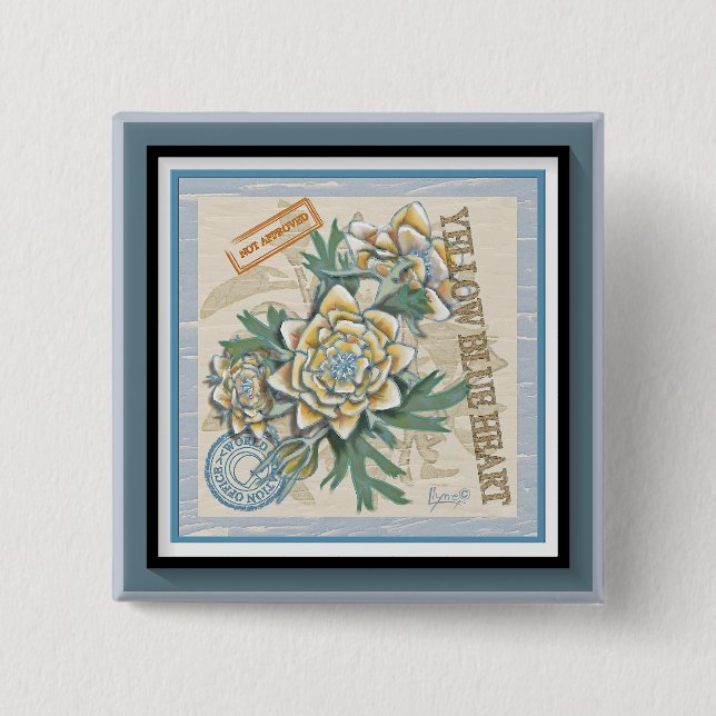 Bóton Quadrado 5.08cm G Criação de floração amarela (Frente)