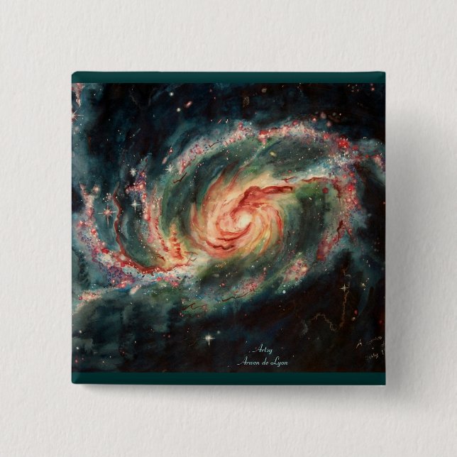 Bóton Quadrado 5.08cm Galáxia espiral barrada (Frente)
