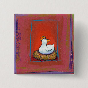 Bóton Quadrado 5.08cm Galinha da arte da galinha que coloca a pintura