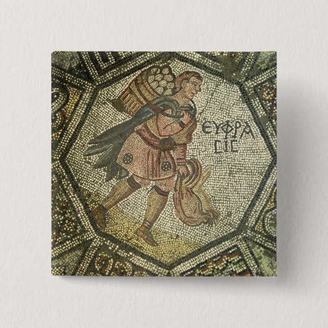 Bóton Quadrado 5.08cm Galinhas do carregando do camponês e uma cesta dos (Frente)