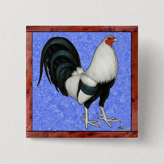 Bóton Quadrado 5.08cm Galo de briga emoldurado (Frente)