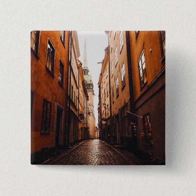 Bóton Quadrado 5.08cm Gamla Stan, Estocolmo, Suécia  (Frente)