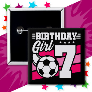 Bóton Quadrado 5.08cm Garota 7 de aniversário de 7 anos de futebol