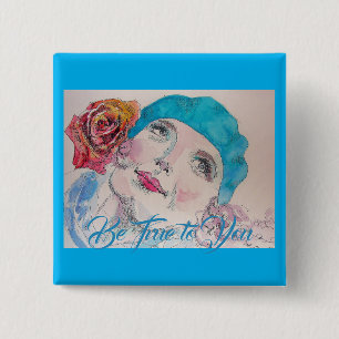 Bóton Quadrado 5.08cm Garota com Rosa vermelha Beret É Verdade Para Voc