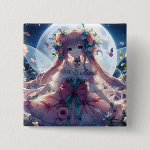 Bóton Quadrado 5.08cm Garota de Anime Flor Lua Fada