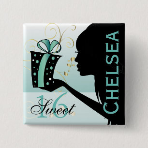 Bóton Quadrado 5.08cm Garota de aniversário de 16 anos