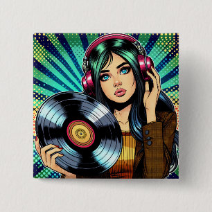 Bóton Quadrado 5.08cm Garota de estilo pop art em quadrinhos com álbum d