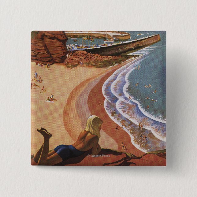 Bóton Quadrado 5.08cm Garota dos Caminhos de Ferro Britânicos Olhando po (Frente)