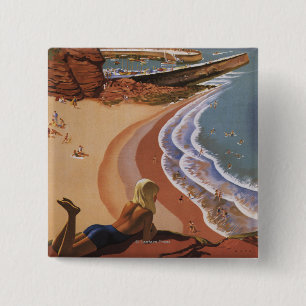 Bóton Quadrado 5.08cm Garota dos Caminhos de Ferro Britânicos Olhando po