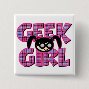 Bóton Quadrado 5.08cm Garota Geek Xadrez com Gráfico