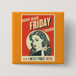 Bóton Quadrado 5.08cm Garota Pin-Up Retro Black Friday Pop Art