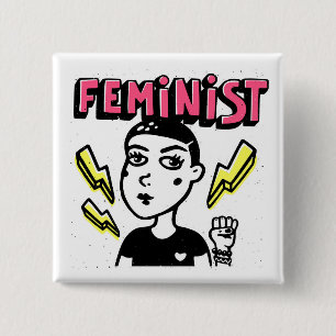 Bóton Quadrado 5.08cm Garota Pop de Arte Feminista