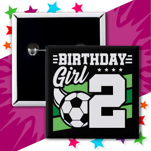 Bóton Quadrado 5.08cm Garota segundo aniversário de futebol de 2 anos