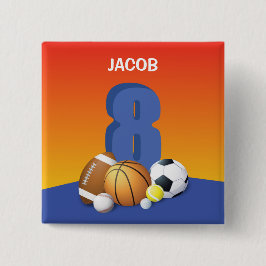 Bóton Quadrado 5.08cm Garoto 8º Aniversário de Esportes