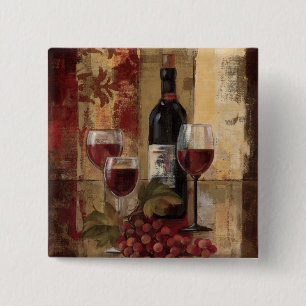 Bóton Quadrado 5.08cm Garrafa de vinho e vidros de vinho