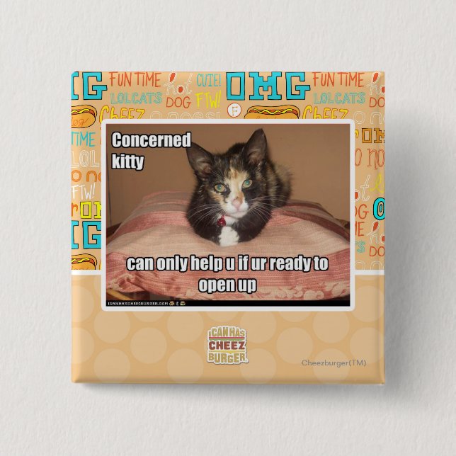 Bóton Quadrado 5.08cm Gatinho interessado (Frente)