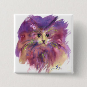 BÓTON QUADRADO 5.08CM GATINHO ROXO ,RETRATO DE GATO
